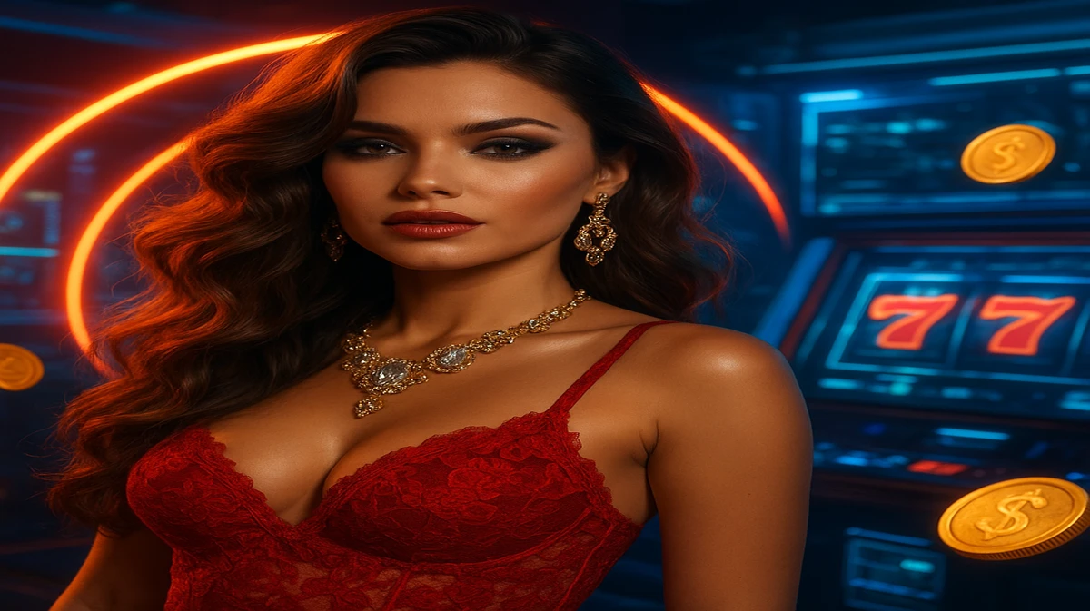 cb666 গেমিং প্ল্যাটফর্মের উজ্জ্বল আলোয় জ্বলে ওঠা ফ্লোরে ঢেউখোলা চুল ও ঝলমলে কানের অলংকারসমৃদ্ধ এক অপূর্ব নারী দাঁড়িয়ে আছেন, চারপাশে আর্কেড গেমস ছড়িয়ে আছে।